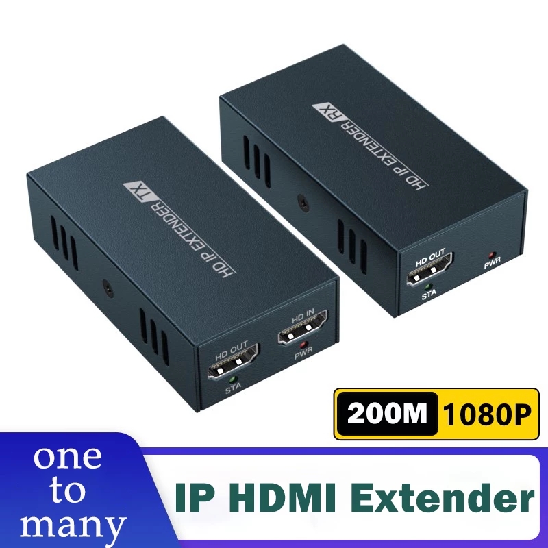 HDMI Extender Over IP/TCP HDMI to rj45 via Cat5e/6 cable to 200M One-to-Many Transmission Over Ethernet Switch 1080P@60Hz Video